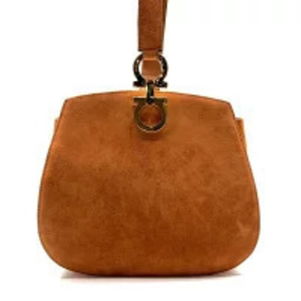 Salvatore Ferragamo Gancini Suede Orange Shoulder Bag Handbag